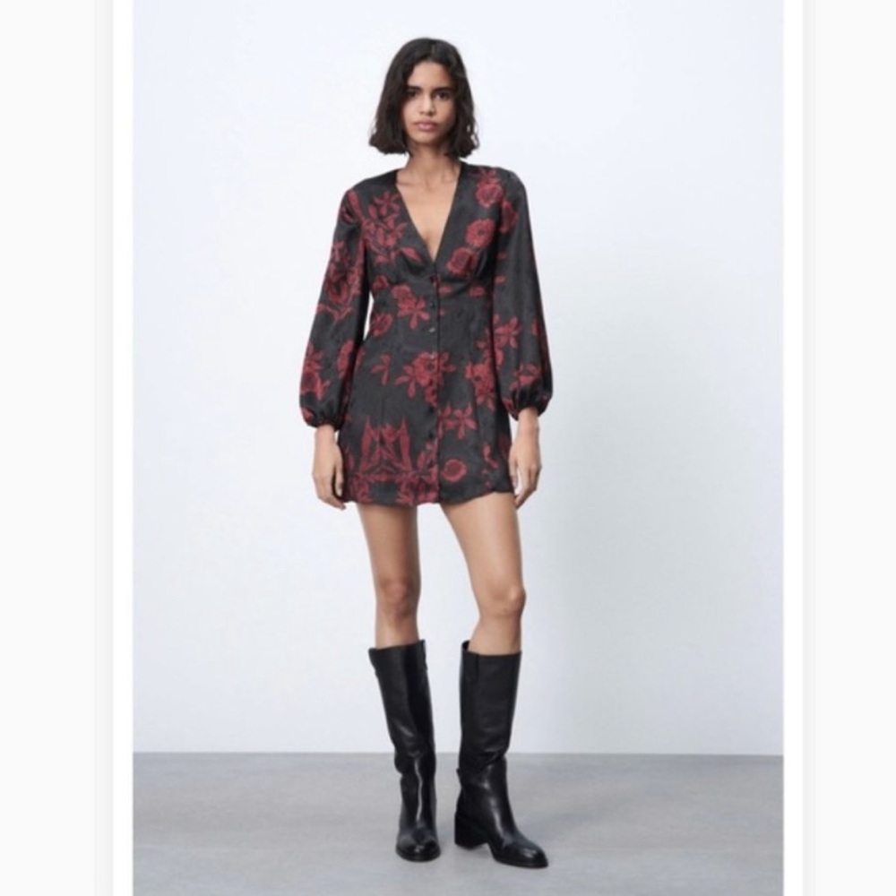 Black and red silk Zara dress.